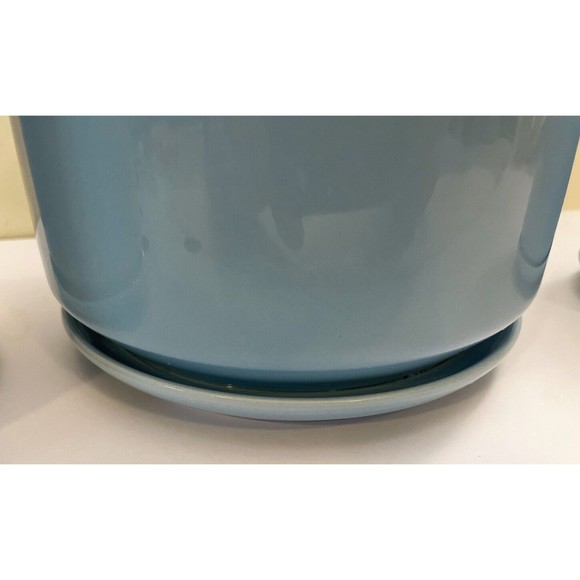 Ceramic Flower Succulent Planter Pots w/ Attached Saucer, Set of 3, Blue - Picture 5 of 10